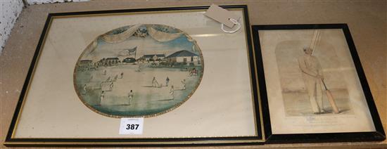 Two cricketing prints, The Grand Jubilee Match...1837 at Lords Ground and Fuller Pilch, 1852(-)